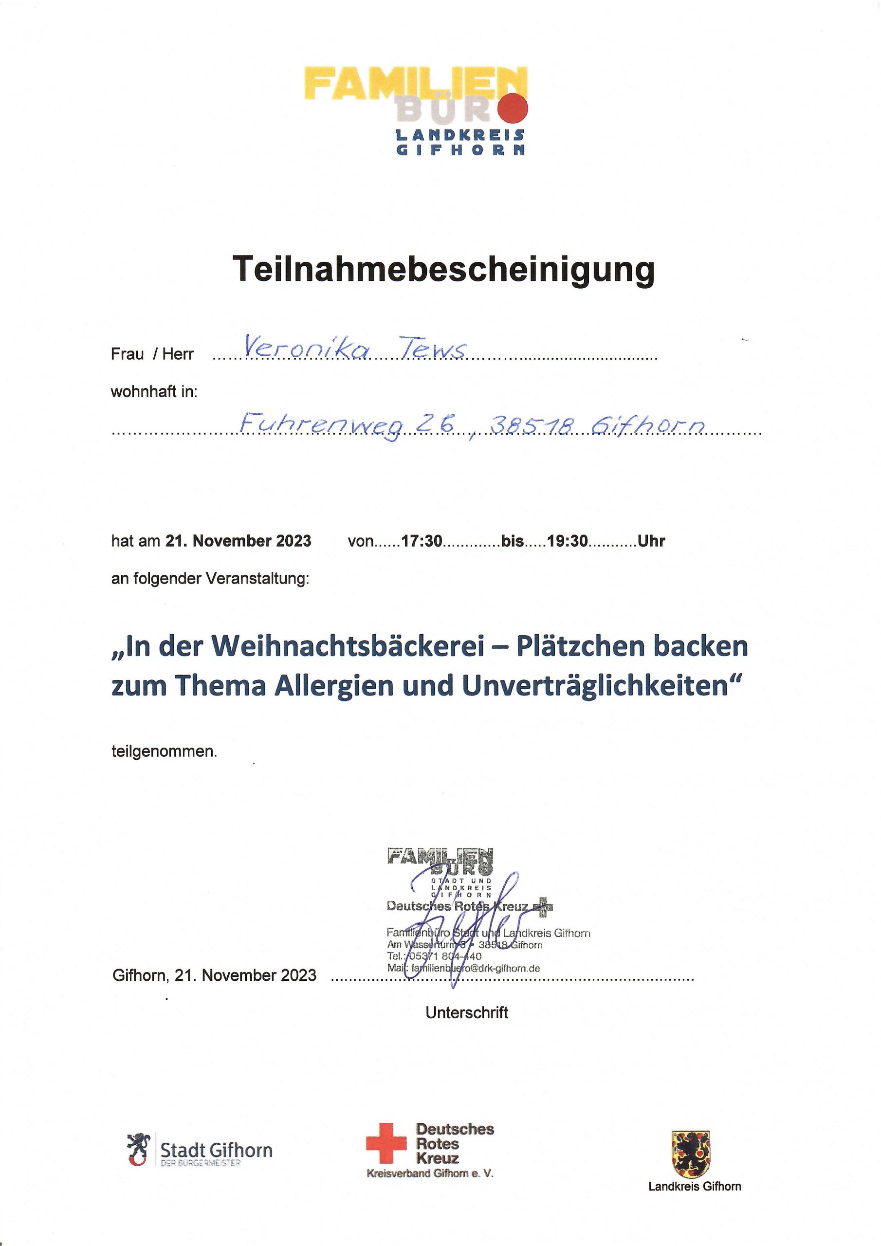 2023 11 21 Weihnachtsbäckerei Thema Allergien und Unverträglichkeiten