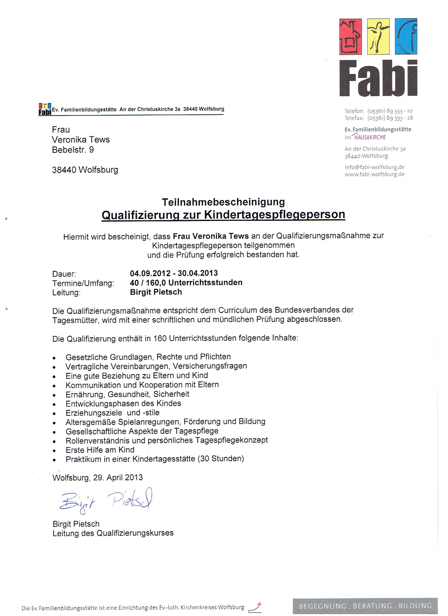 Veronika Tews Qualifizierung Kindertagespflegeperson
