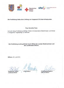 Veronika Tews Zertifikat Kinder mit besonderen Bedürfnisse Rückseite