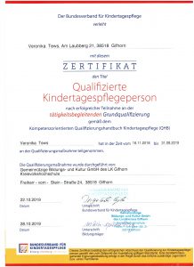 Veronika Tews Zertifikat Qualifizierte Kindertagespflegeperson QHB